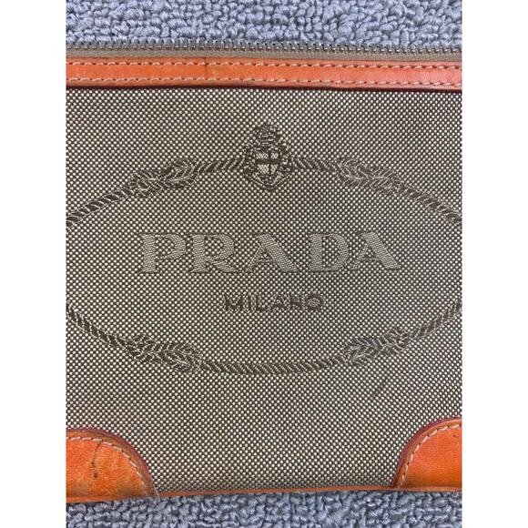 Authentic Prada Jacquard Pouch in‎ Orange Brown Canvas and Leather Rare - Picture 4 of 16
